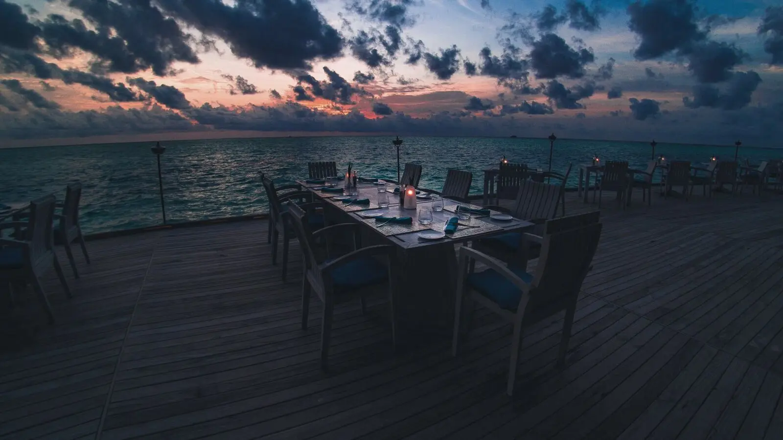 The terrace at dusk, before service
