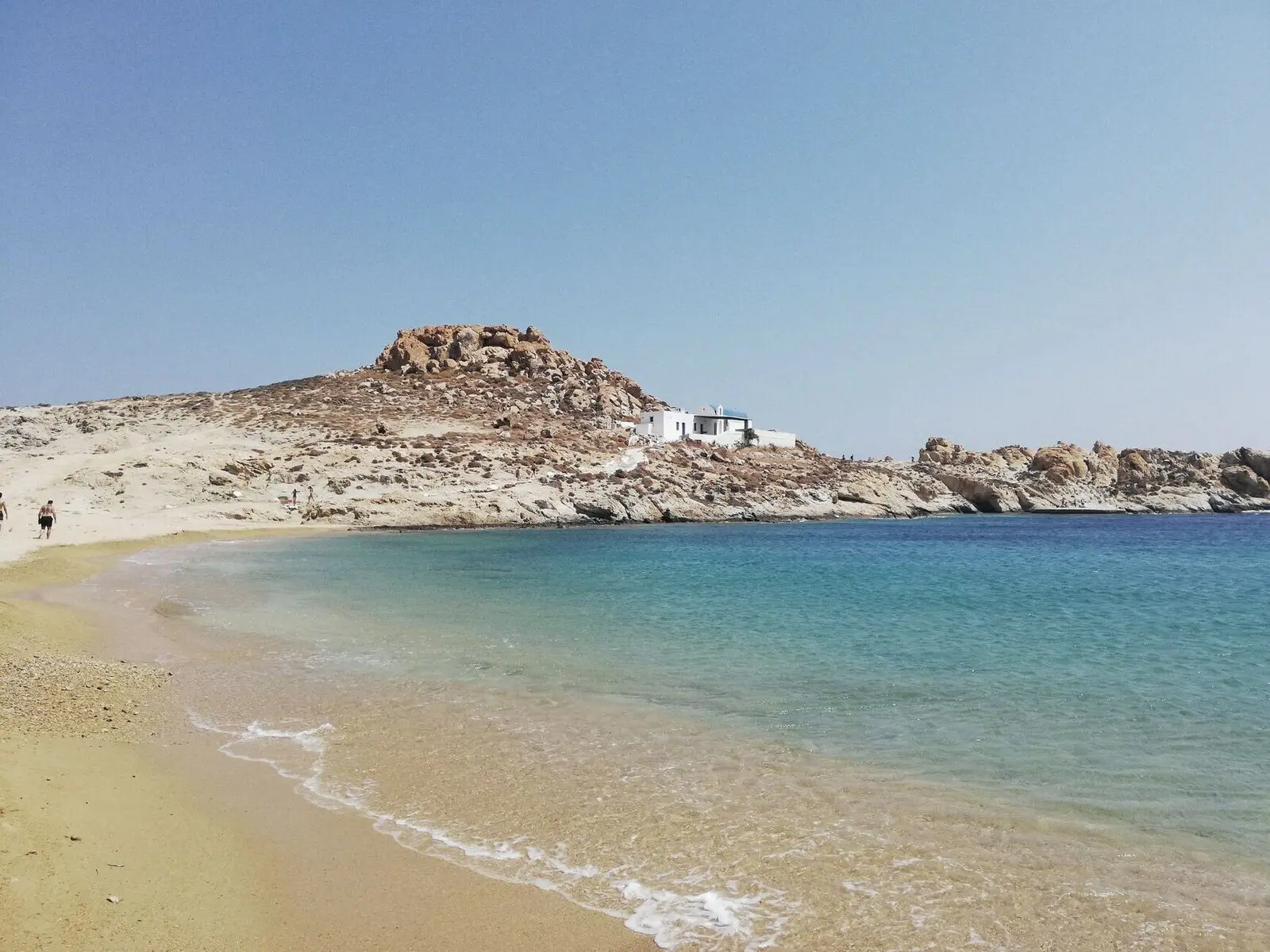 A curve of sand and turquoise water
